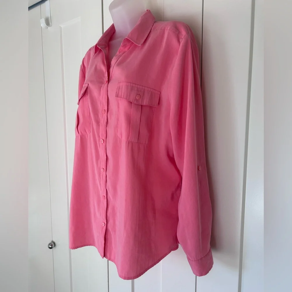 Chico’s Coral button up blouse silk-feel (Chico’s 3) XL - Picture 2 of 8